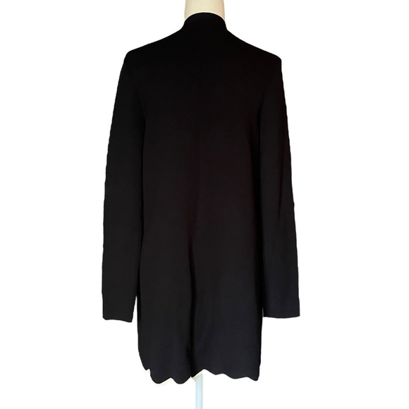 Talbots Long Scalloped Cardigan Open Front Lockets Black White Womens Small - Picture 2 of 7
